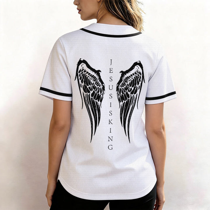 Christianartworkshop Jesus Is King Angel Wings Cross Faith Statement Custom Baseball Jersey - image 26