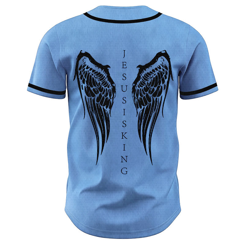 Christianartworkshop Jesus Is King Angel Wings Cross Faith Statement Custom Baseball Jersey - image 48