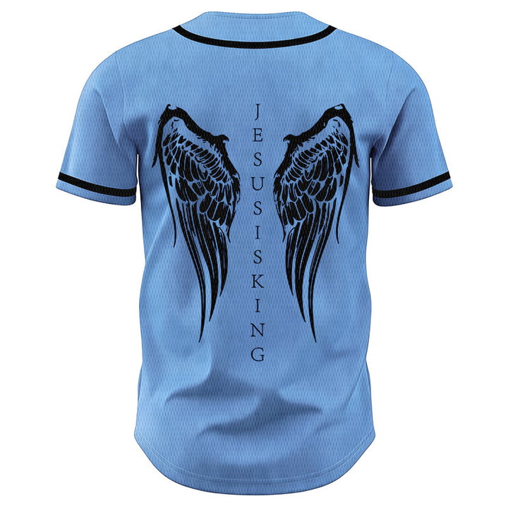 Christianartworkshop Jesus Is King Angel Wings Cross Faith Statement Custom Baseball Jersey - image 48