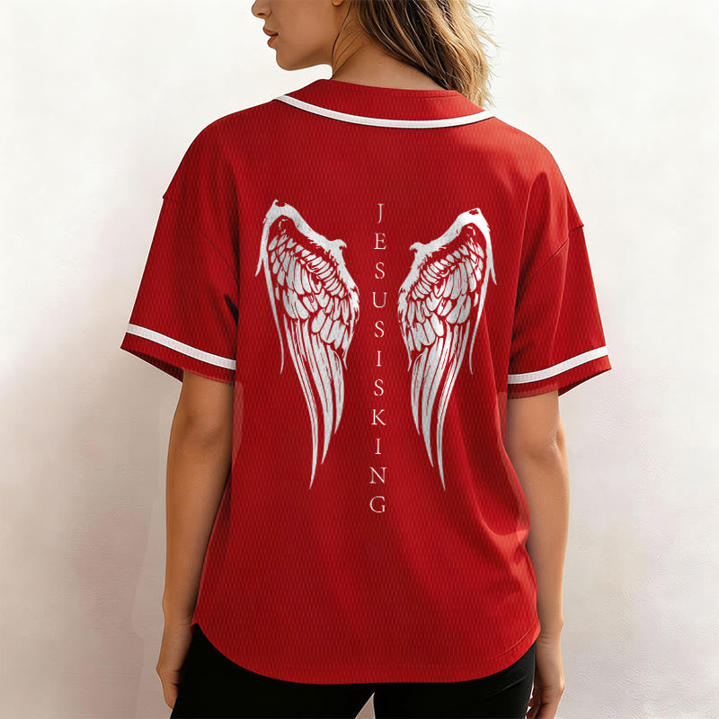 Christianartworkshop Jesus Is King Angel Wings Cross Faith Statement Custom Baseball Jersey - image 33