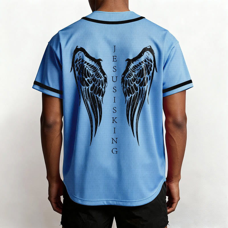 Christianartworkshop Jesus Is King Angel Wings Cross Faith Statement Custom Baseball Jersey - image 46