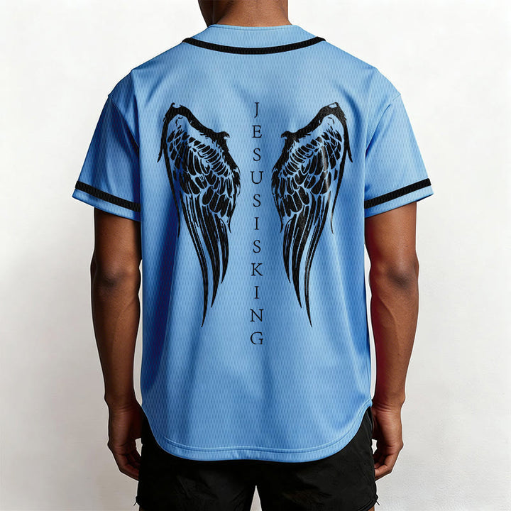 Christianartworkshop Jesus Is King Angel Wings Cross Faith Statement Custom Baseball Jersey - image 46