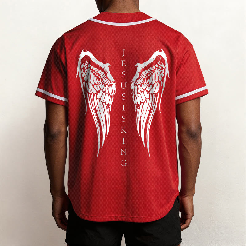 Christianartworkshop Jesus Is King Angel Wings Cross Faith Statement Custom Baseball Jersey - image 32