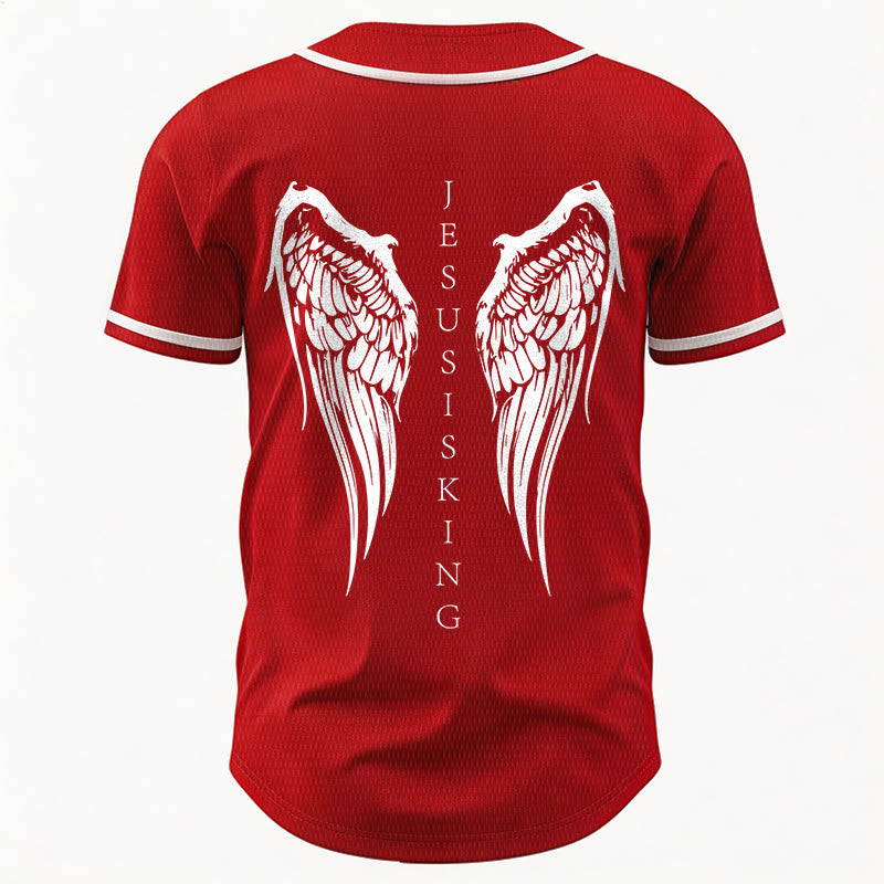 Christianartworkshop Jesus Is King Angel Wings Cross Faith Statement Custom Baseball Jersey - image 34