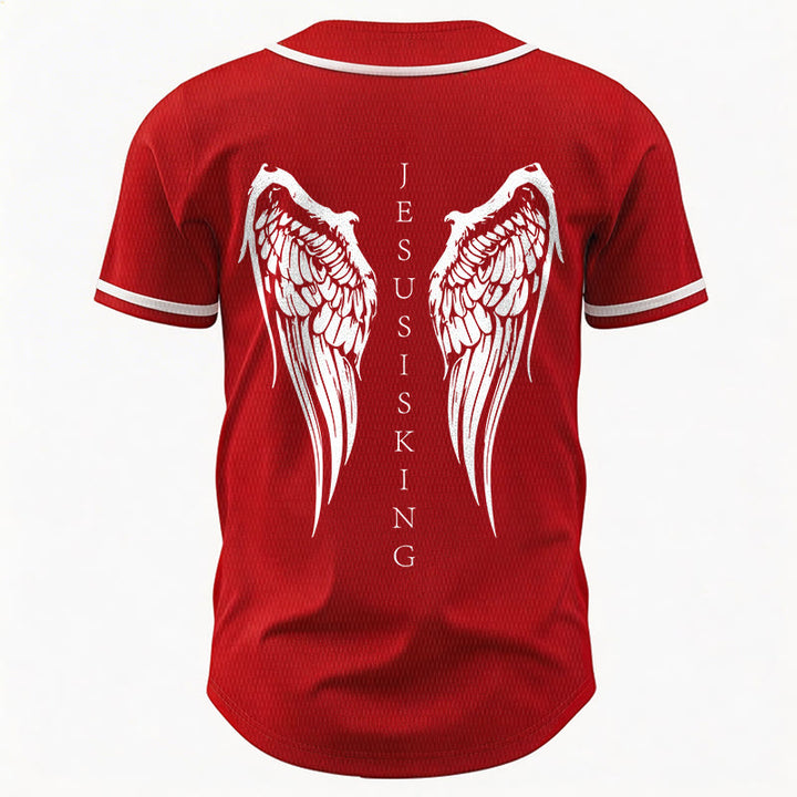 Christianartworkshop Jesus Is King Angel Wings Cross Faith Statement Custom Baseball Jersey - image 34