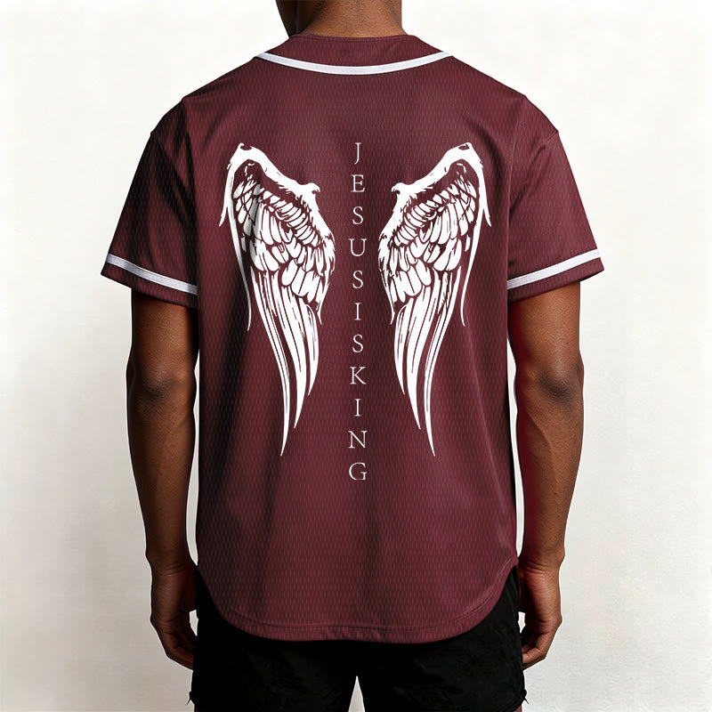 Christianartworkshop Jesus Is King Angel Wings Cross Faith Statement Custom Baseball Jersey - image 39
