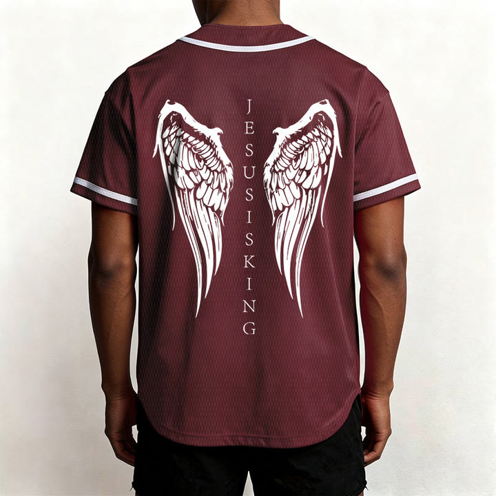 Christianartworkshop Jesus Is King Angel Wings Cross Faith Statement Custom Baseball Jersey - image 39