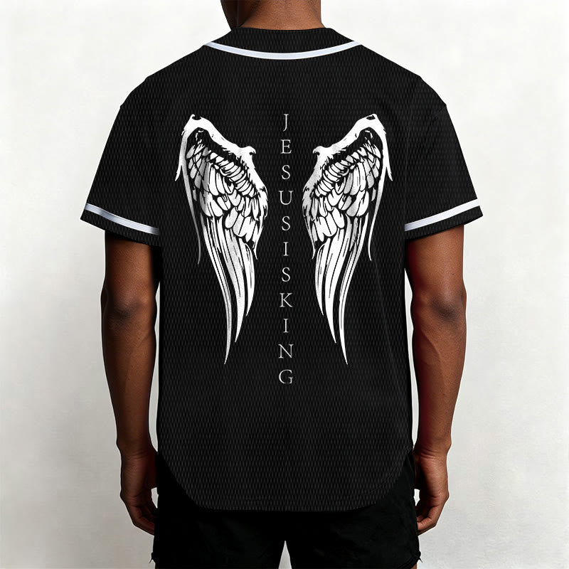 Christianartworkshop Jesus Is King Angel Wings Cross Faith Statement Custom Baseball Jersey - image 6