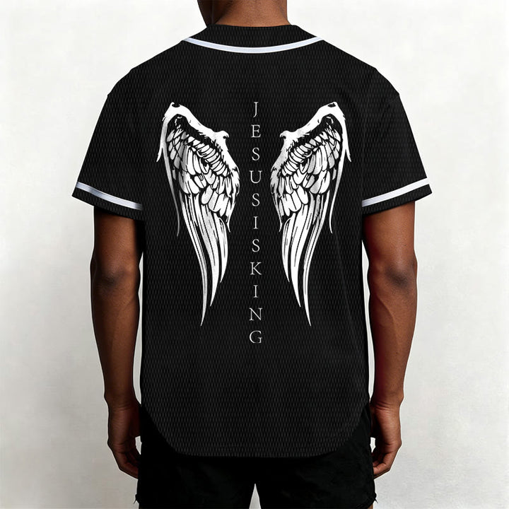 Christianartworkshop Jesus Is King Angel Wings Cross Faith Statement Custom Baseball Jersey - image 6