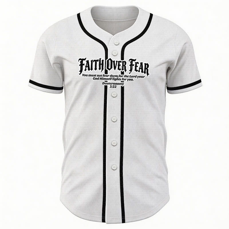 Christianartworkshop Faith Over Fear Deuteronomy 3:22 Crown of Thorns Cross Statement Baseball Jersey - image 3