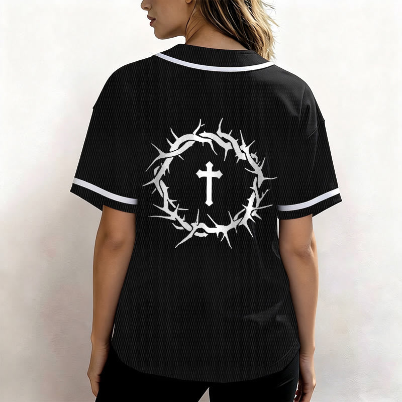 Christianartworkshop Faith Over Fear Deuteronomy 3:22 Crown of Thorns Cross Statement Baseball Jersey - image 12