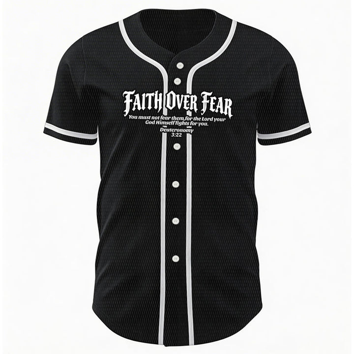 Christianartworkshop Faith Over Fear Deuteronomy 3:22 Crown of Thorns Cross Statement Baseball Jersey - image 10