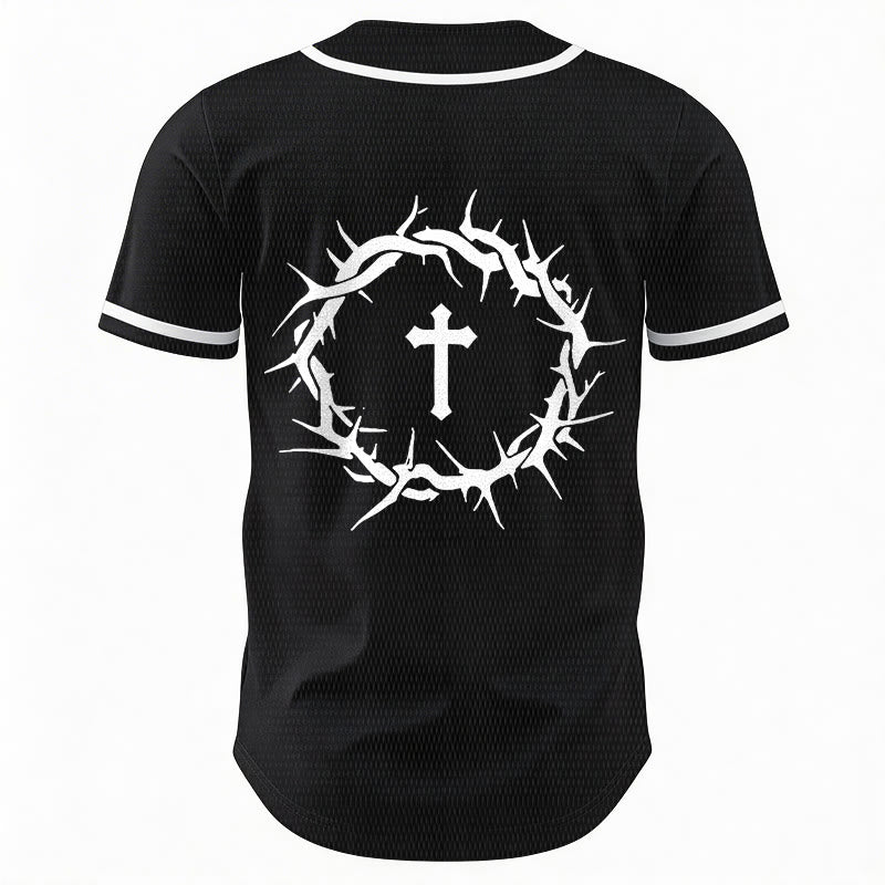 Christianartworkshop Faith Over Fear Deuteronomy 3:22 Crown of Thorns Cross Statement Baseball Jersey - image 13