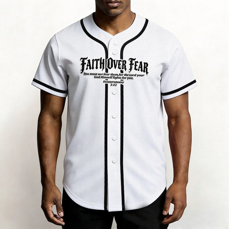 Christianartworkshop Faith Over Fear Deuteronomy 3:22 Crown of Thorns Cross Statement Baseball Jersey - image 1
