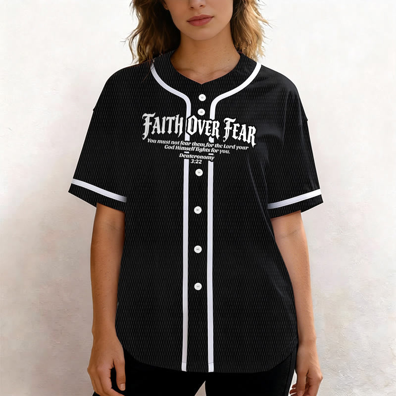 Christianartworkshop Faith Over Fear Deuteronomy 3:22 Crown of Thorns Cross Statement Baseball Jersey - image 9