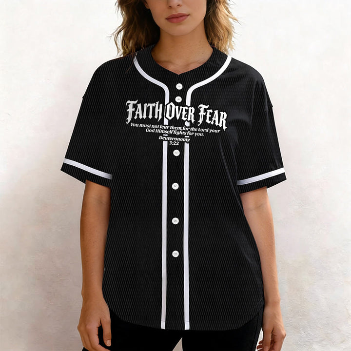 Christianartworkshop Faith Over Fear Deuteronomy 3:22 Crown of Thorns Cross Statement Baseball Jersey - image 9