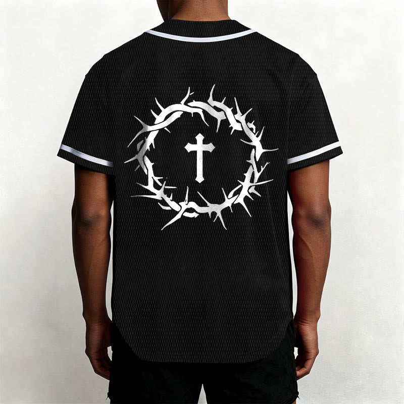 Christianartworkshop Faith Over Fear Deuteronomy 3:22 Crown of Thorns Cross Statement Baseball Jersey - image 11