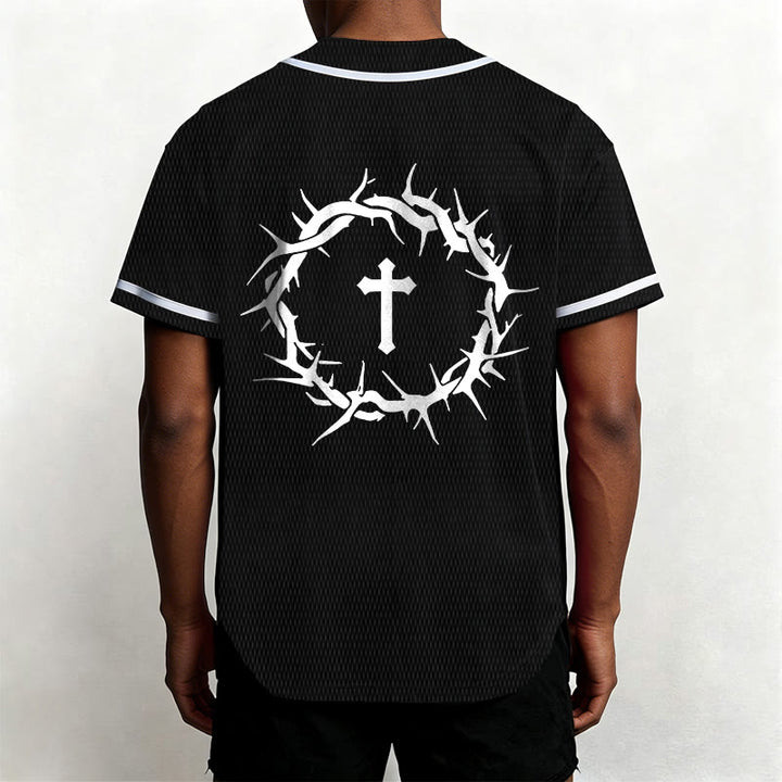 Christianartworkshop Faith Over Fear Deuteronomy 3:22 Crown of Thorns Cross Statement Baseball Jersey - image 11