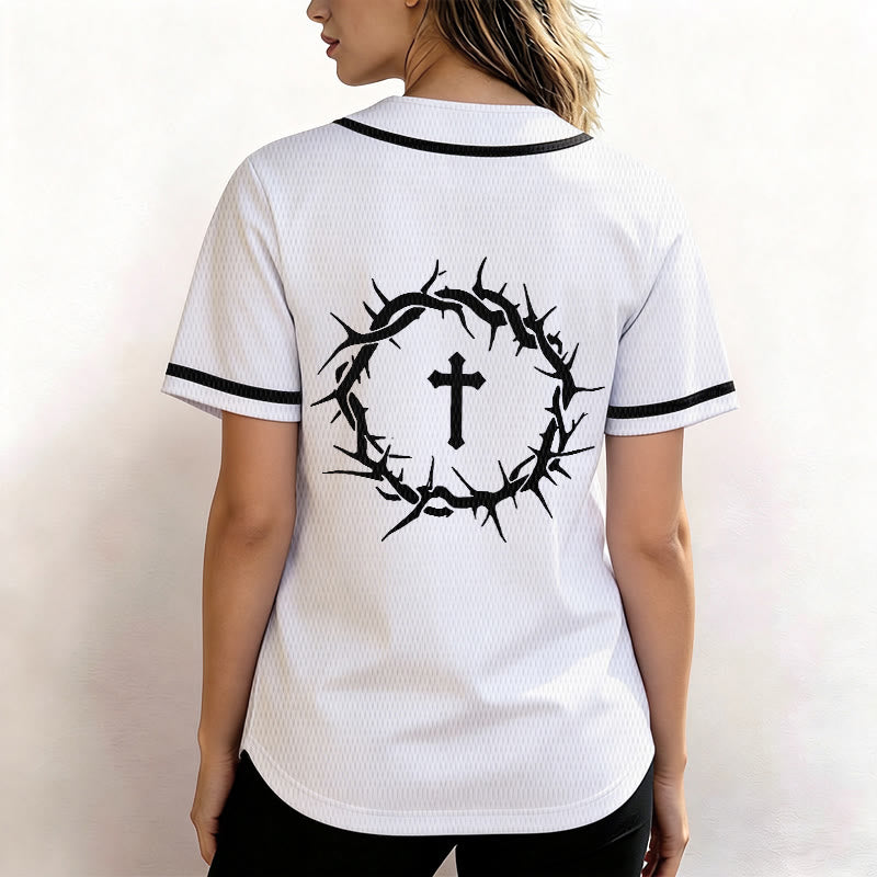 Christianartworkshop Faith Over Fear Deuteronomy 3:22 Crown of Thorns Cross Statement Baseball Jersey - image 5