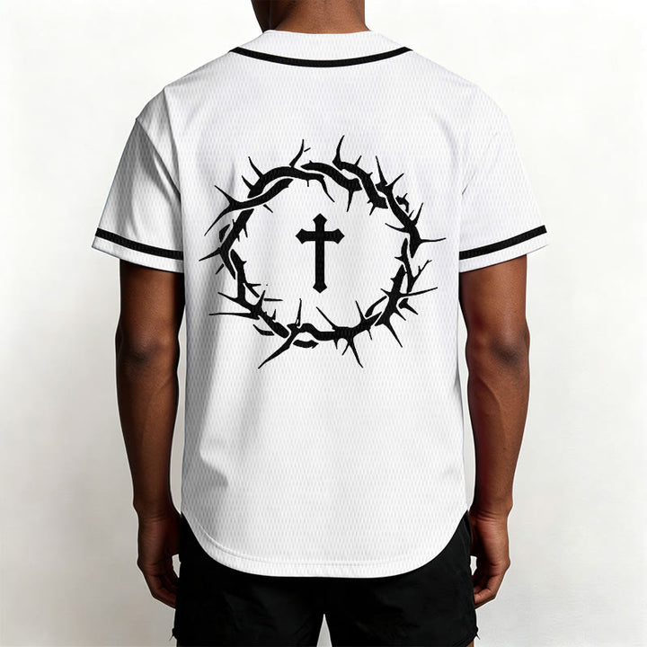 Christianartworkshop Faith Over Fear Deuteronomy 3:22 Crown of Thorns Cross Statement Baseball Jersey - image 4