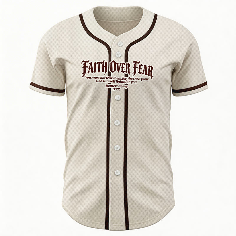 Christianartworkshop Faith Over Fear Deuteronomy 3:22 Crown of Thorns Cross Statement Baseball Jersey - image 17