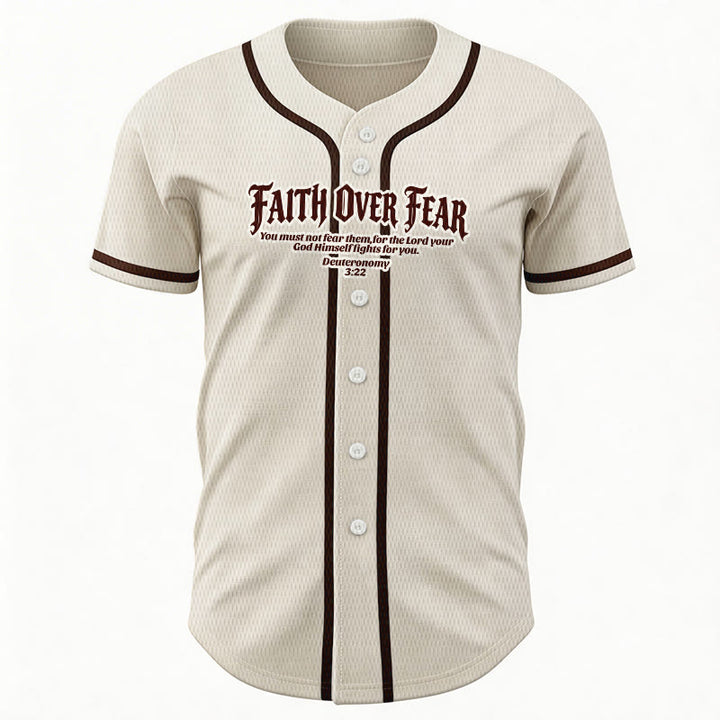 Christianartworkshop Faith Over Fear Deuteronomy 3:22 Crown of Thorns Cross Statement Baseball Jersey - image 17