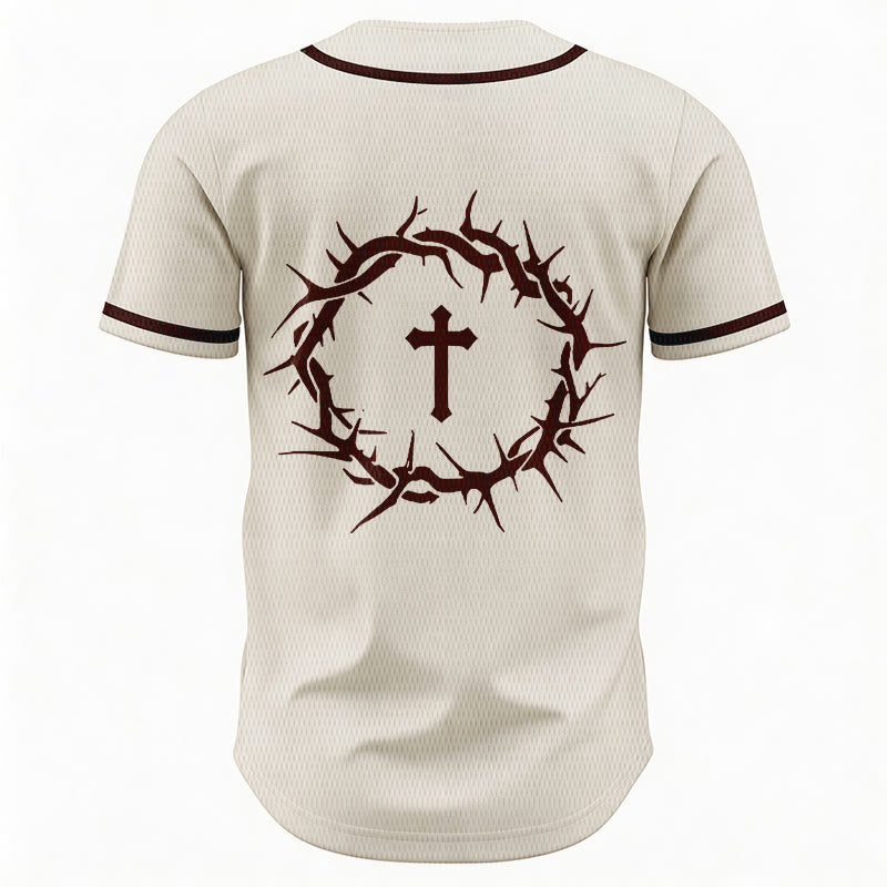 Christianartworkshop Faith Over Fear Deuteronomy 3:22 Crown of Thorns Cross Statement Baseball Jersey - image 20