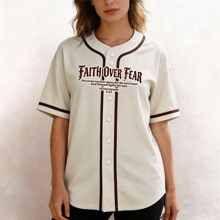 Christianartworkshop Faith Over Fear Deuteronomy 3:22 Crown of Thorns Cross Statement Baseball Jersey - image 16