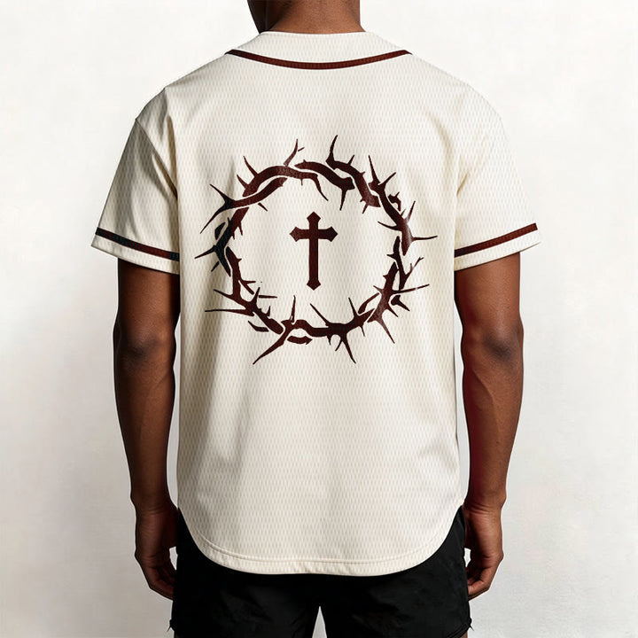 Christianartworkshop Faith Over Fear Deuteronomy 3:22 Crown of Thorns Cross Statement Baseball Jersey - image 18