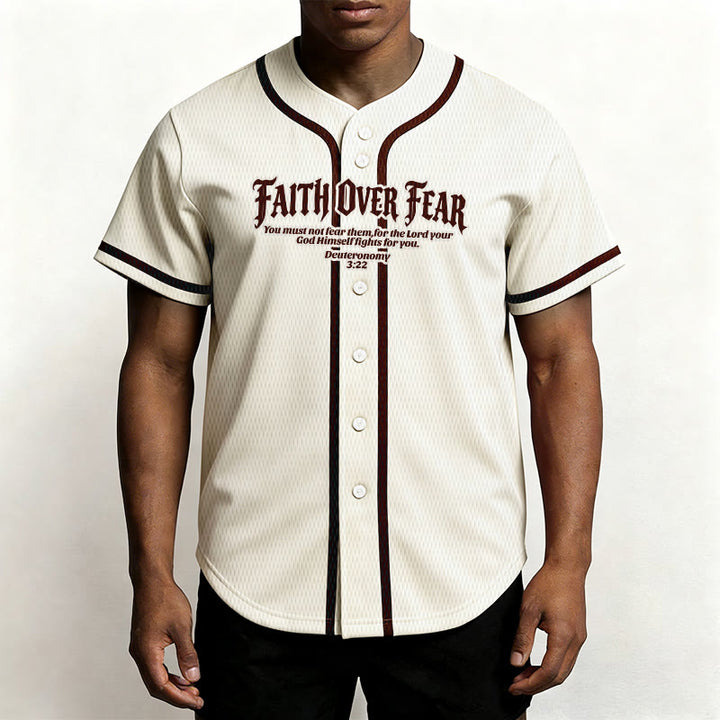 Christianartworkshop Faith Over Fear Deuteronomy 3:22 Crown of Thorns Cross Statement Baseball Jersey - image 15