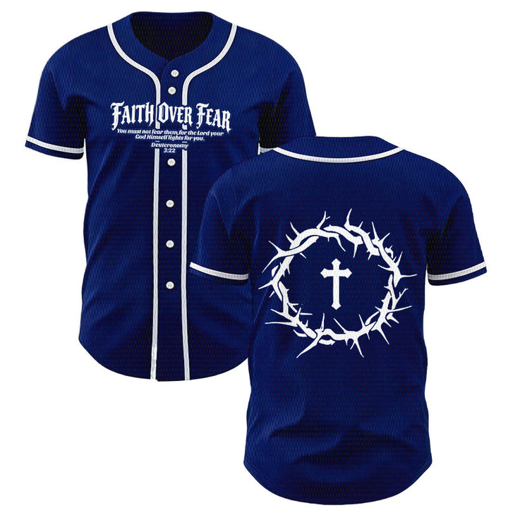 Christianartworkshop Faith Over Fear Deuteronomy 3:22 Crown of Thorns Cross Statement Baseball Jersey - Navy Blue - 5XL - image 21