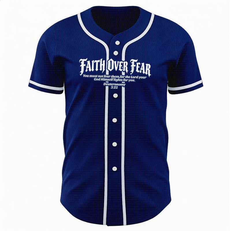 Christianartworkshop Faith Over Fear Deuteronomy 3:22 Crown of Thorns Cross Statement Baseball Jersey - image 24