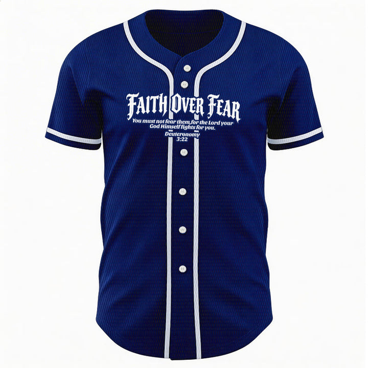 Christianartworkshop Faith Over Fear Deuteronomy 3:22 Crown of Thorns Cross Statement Baseball Jersey - image 24