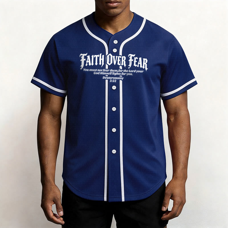 Christianartworkshop Faith Over Fear Deuteronomy 3:22 Crown of Thorns Cross Statement Baseball Jersey - image 22