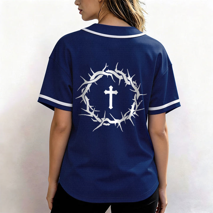 Christianartworkshop Faith Over Fear Deuteronomy 3:22 Crown of Thorns Cross Statement Baseball Jersey - image 26