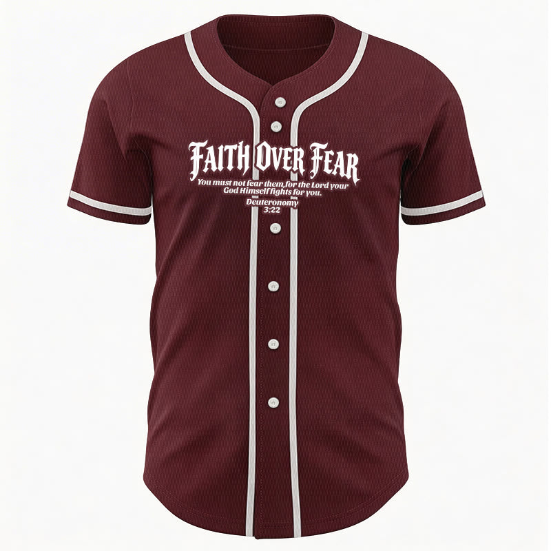 Christianartworkshop Faith Over Fear Deuteronomy 3:22 Crown of Thorns Cross Statement Baseball Jersey - image 38