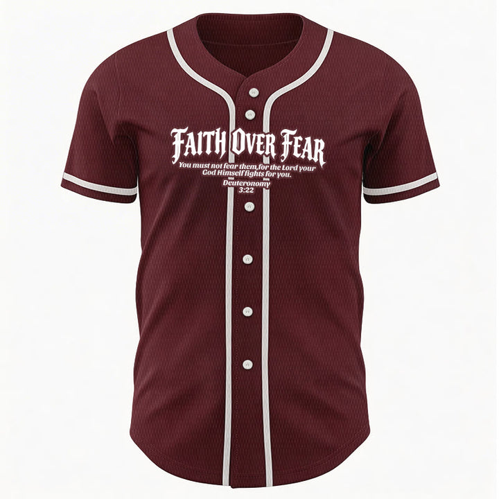 Christianartworkshop Faith Over Fear Deuteronomy 3:22 Crown of Thorns Cross Statement Baseball Jersey - image 38