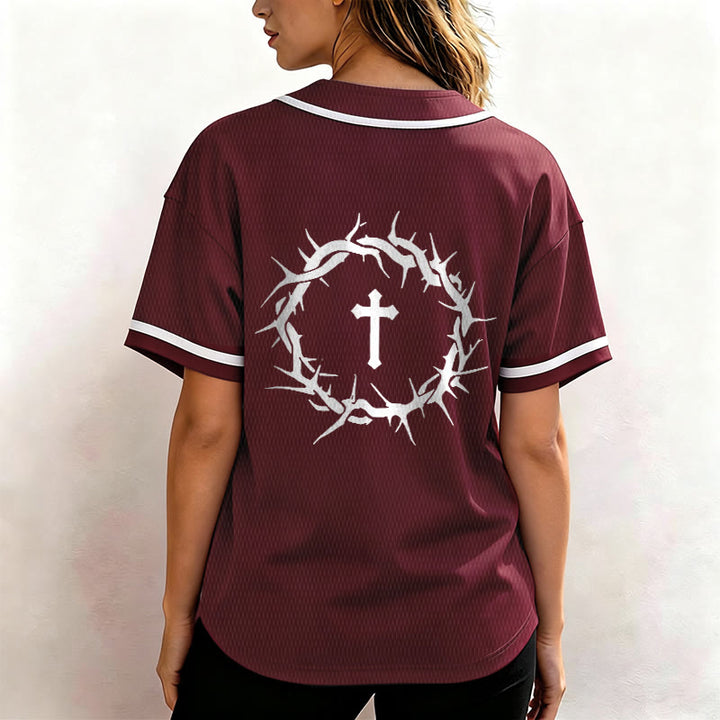 Christianartworkshop Faith Over Fear Deuteronomy 3:22 Crown of Thorns Cross Statement Baseball Jersey - image 40