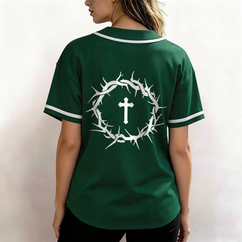 Christianartworkshop Faith Over Fear Deuteronomy 3:22 Crown of Thorns Cross Statement Baseball Jersey - image 54