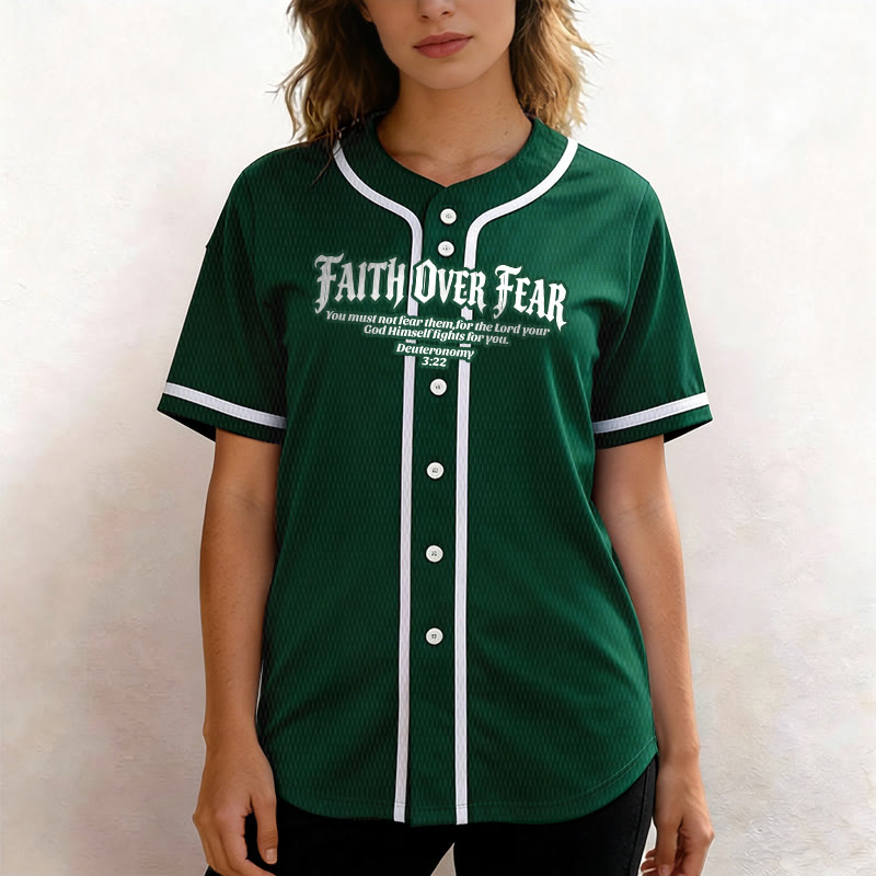 Christianartworkshop Faith Over Fear Deuteronomy 3:22 Crown of Thorns Cross Statement Baseball Jersey - image 51