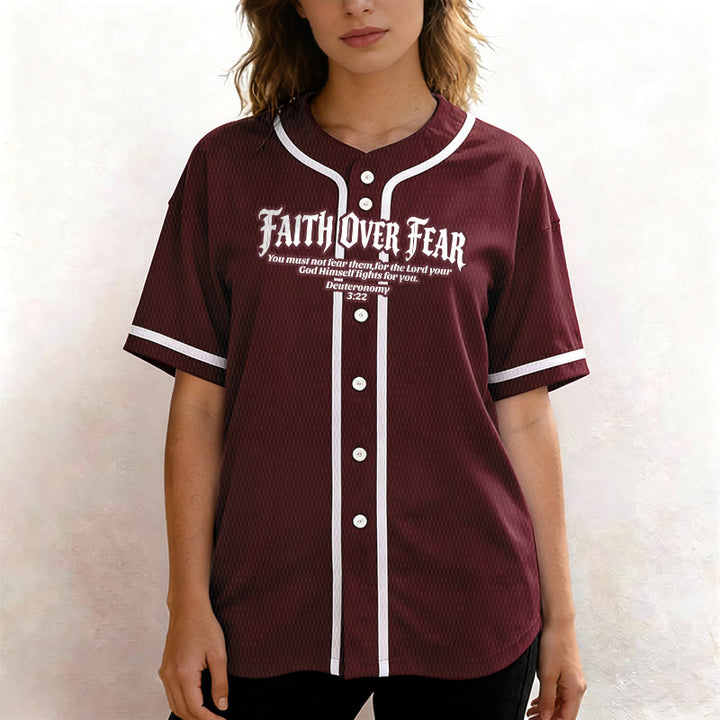 Christianartworkshop Faith Over Fear Deuteronomy 3:22 Crown of Thorns Cross Statement Baseball Jersey - image 37