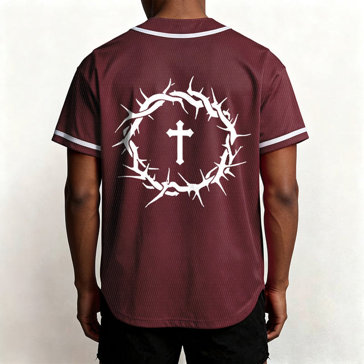 Christianartworkshop Faith Over Fear Deuteronomy 3:22 Crown of Thorns Cross Statement Baseball Jersey - image 39