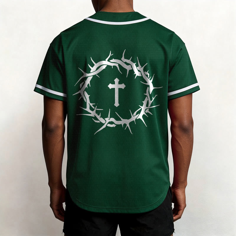 Christianartworkshop Faith Over Fear Deuteronomy 3:22 Crown of Thorns Cross Statement Baseball Jersey - image 53