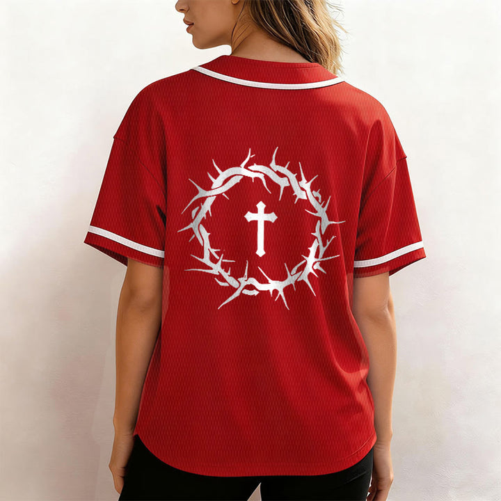 Christianartworkshop Faith Over Fear Deuteronomy 3:22 Crown of Thorns Cross Statement Baseball Jersey - image 33