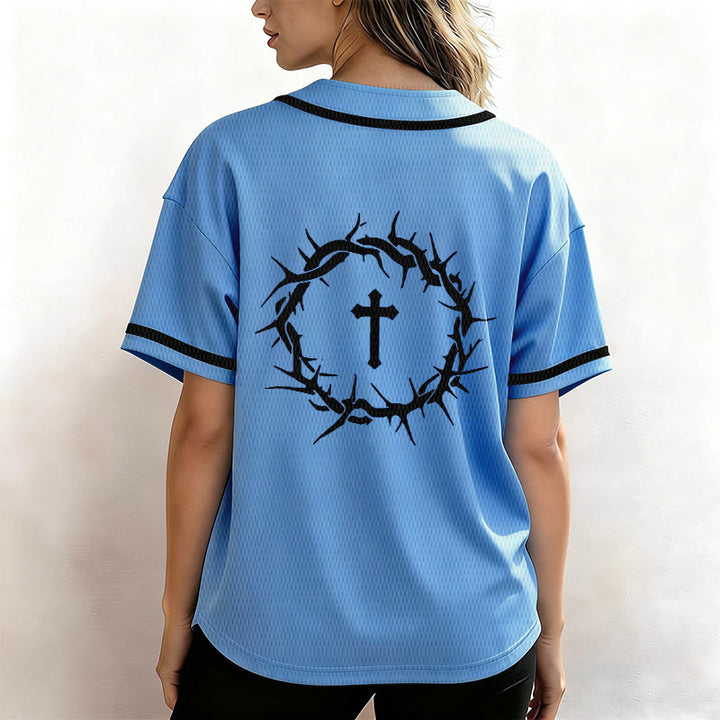 Christianartworkshop Faith Over Fear Deuteronomy 3:22 Crown of Thorns Cross Statement Baseball Jersey - image 47