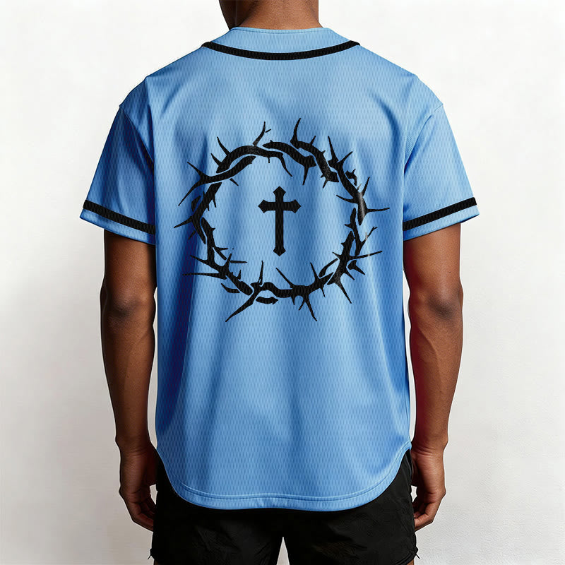 Christianartworkshop Faith Over Fear Deuteronomy 3:22 Crown of Thorns Cross Statement Baseball Jersey - image 46