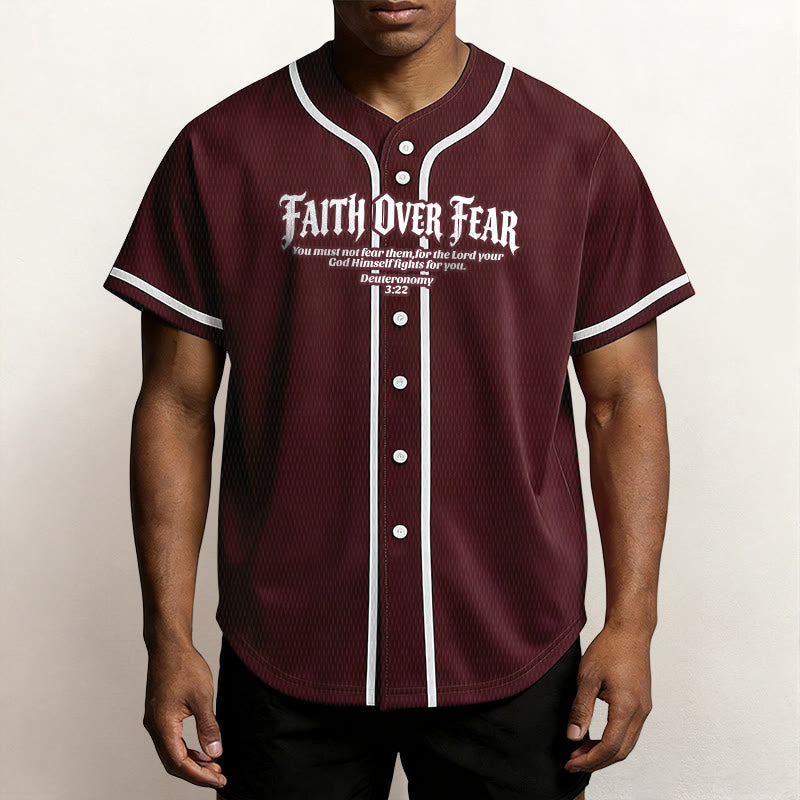 Christianartworkshop Faith Over Fear Deuteronomy 3:22 Crown of Thorns Cross Statement Baseball Jersey - image 36