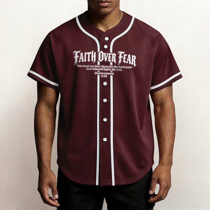 Christianartworkshop Faith Over Fear Deuteronomy 3:22 Crown of Thorns Cross Statement Baseball Jersey - image 36