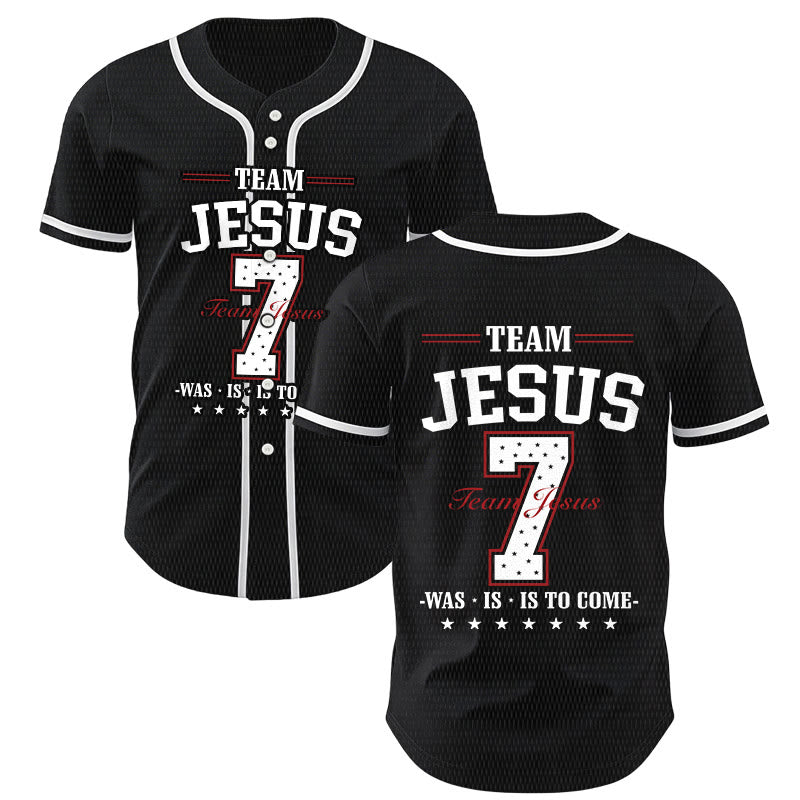 Christianartworkshop Team Jesus Was Is And Is To Come Custom Number 7 Baseball Jersey - Black - 5XL - image 7