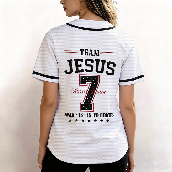 Christianartworkshop Team Jesus Was Is And Is To Come Custom Number 7 Baseball Jersey - image 4